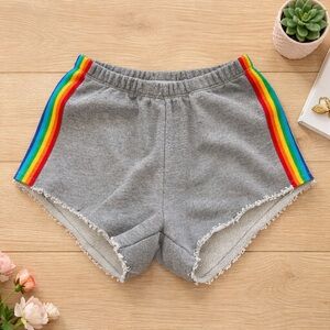 Spiritual Gangster Womens Gray Rainbow Stripe French Terry Shorts XS Raw Hem